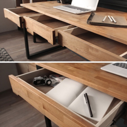 1200mm Rustic Wooden Natural & Black Office Desk with Drawers & Metal Legs - thumbnail 7