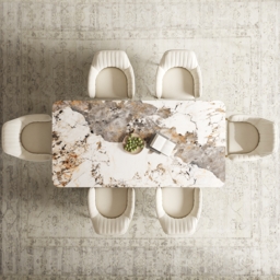 160 cm Modern Stone Top Rectangle Dining Table in Pandora & Gold with Trestle - thumbnail 8
