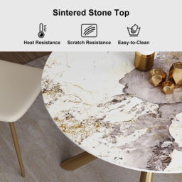 160 cm Modern Stone Top Rectangle Dining Table in Pandora & Gold with Trestle - thumbnail 4