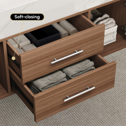 100 cm Walnut Floating Bathroom Vanity Set Stone Top Wall Mounted Bathroom Cabinet - thumbnail 8