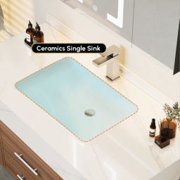 100 cm Walnut Floating Bathroom Vanity Set Stone Top Wall Mounted Bathroom Cabinet - thumbnail 5