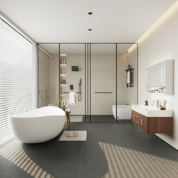 100 cm Walnut Floating Bathroom Vanity Set Stone Top Wall Mounted Bathroom Cabinet - thumbnail 9