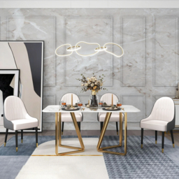 Darg Modern PU Leather 6-Piece Dining Chairs in White & Gray with Metal Legs - thumbnail 3