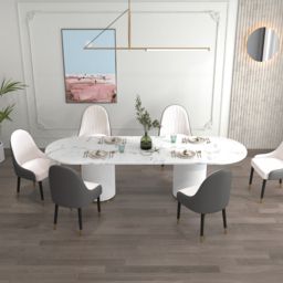 Darg Modern PU Leather 6-Piece Dining Chairs in White & Gray with Metal Legs - thumbnail 9