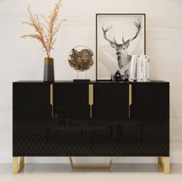 Aro Modern Black Wood Sideboard Cabinet 4 Doors for Kitchen Storage 1500mm Wide - thumbnail 1