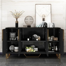 Aro Modern Black Wood Sideboard Cabinet 4 Doors for Kitchen Storage 1500mm Wide - thumbnail 3