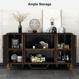 Aro Modern Black Wood Sideboard Cabinet 4 Doors for Kitchen Storage 1500mm Wide - thumbnail 8