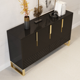 Aro Modern Black Wood Sideboard Cabinet 4 Doors for Kitchen Storage 1500mm Wide - thumbnail 4