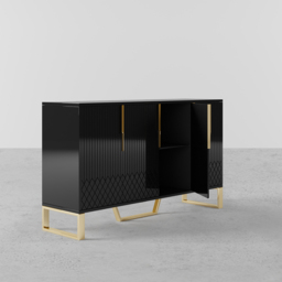 Aro Modern Black Wood Sideboard Cabinet 4 Doors for Kitchen Storage 1500mm Wide - thumbnail 6