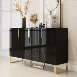 Aro Modern Black Wood Sideboard Cabinet 4 Doors for Kitchen Storage 1500mm Wide - thumbnail 2