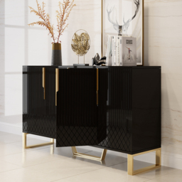 Aro Modern Black Wood Sideboard Cabinet 4 Doors for Kitchen Storage 1500mm Wide - thumbnail 7
