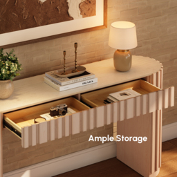 "Aura 60"" Ash Wood Fluted Whitewash Console Table With Sintered Stone Top" - thumbnail 5