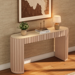"Aura 60"" Ash Wood Fluted Whitewash Console Table With Sintered Stone Top" - thumbnail 3