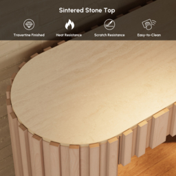 "Aura 60"" Ash Wood Fluted Whitewash Console Table With Sintered Stone Top" - thumbnail 6