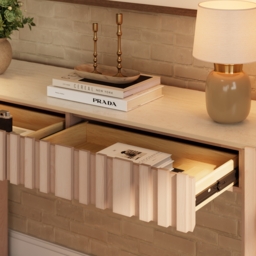 "Aura 60"" Ash Wood Fluted Whitewash Console Table With Sintered Stone Top" - thumbnail 8