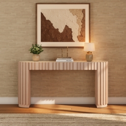 "Aura 60"" Ash Wood Fluted Whitewash Console Table With Sintered Stone Top" - thumbnail 2