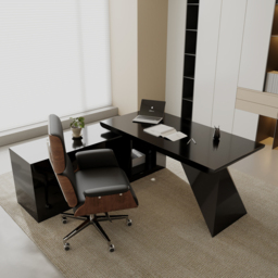 Set Black L-Shape Executive Desk Left Hand Reclining Leather Office Desk Chair (1800mm) - thumbnail 2