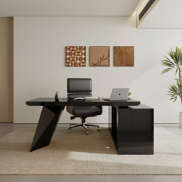 Set Black L-Shape Executive Desk Left Hand Reclining Leather Office Desk Chair (1800mm) - thumbnail 3