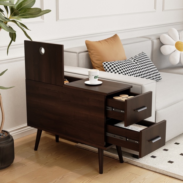Brown Rectangle End Table with Drawers Modern Sofa Table for Living Room - image 1