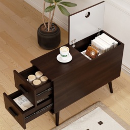 Brown Rectangle End Table with Drawers Modern Sofa Table for Living Room - thumbnail 4