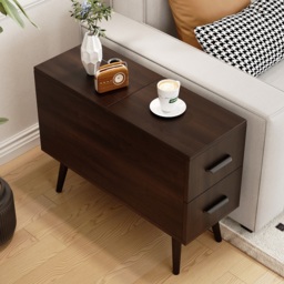 Brown Rectangle End Table with Drawers Modern Sofa Table for Living Room - thumbnail 2