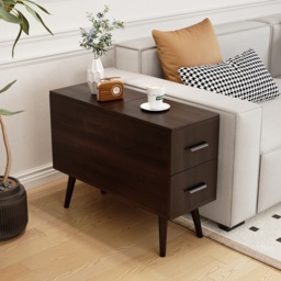 Brown Rectangle End Table with Drawers Modern Sofa Table for Living Room - thumbnail 5