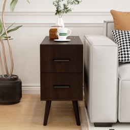 Brown Rectangle End Table with Drawers Modern Sofa Table for Living Room - thumbnail 3