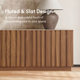 Aura 210 cm Ash Wood Fluted Walnut TV Standwith Sintered Stone Top - thumbnail 6