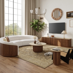 Aura 210 cm Ash Wood Fluted Walnut TV Standwith Sintered Stone Top - thumbnail 5