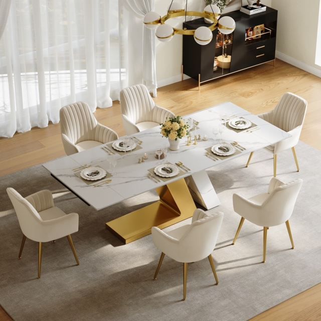 200 - 240 cm Modern Extendable Sintered Stone Dining Table Seats 6-10 People - image 1