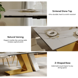 200 - 240 cm Modern Extendable Sintered Stone Dining Table Seats 6-10 People - thumbnail 8