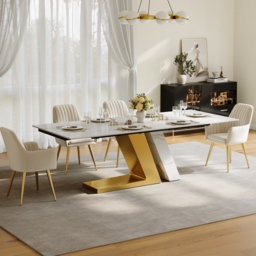 200 - 240 cm Modern Extendable Sintered Stone Dining Table Seats 6-10 People - thumbnail 4