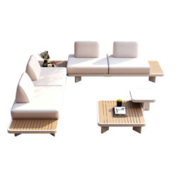 5 PCS L Shaped Outdoor Sectional Sofa Set Mordern Yard & Patio Furniture for 4-6 Person in White & Brown Cushion & Pillow Included - thumbnail 8