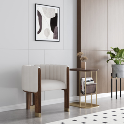 Modern Wood Accent Chair White Microfiber Leather Upholstered Arm Chair - thumbnail 3