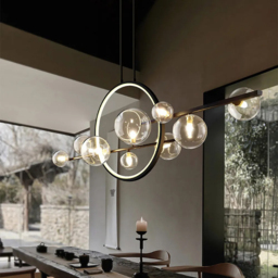Modern Linear 10-Light Black Island Pendant Light for Kitchen & Dining Room - thumbnail 3