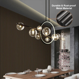 Modern Linear 10-Light Black Island Pendant Light for Kitchen & Dining Room - thumbnail 6