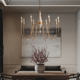 Mid Century  Modern Candle-Style 8-Light Chandelier Gold Ovated Wood Pendant Light - thumbnail 9