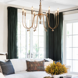 Mid Century  Modern Candle-Style 8-Light Chandelier Gold Ovated Wood Pendant Light - thumbnail 8