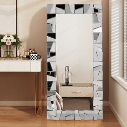 800mm x 1600mm Oversized Glam Rectangle Full Length Floor Mirror Silver Glass Frame - thumbnail 2