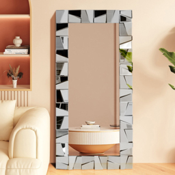 800mm x 1600mm Oversized Glam Rectangle Full Length Floor Mirror Silver Glass Frame - thumbnail 3