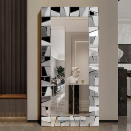 800mm x 1600mm Oversized Glam Rectangle Full Length Floor Mirror Silver Glass Frame - thumbnail 1