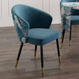 Set of 6 Velvet Dining Chairs Upholstered Modern Blue Dining Room Chairs with Arm - thumbnail 4