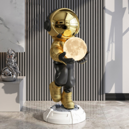 730mm Astronaut Floor Sculpture Figurine Ornament Art Decor with Ball Light USB Charging - thumbnail 1