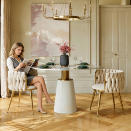 Sweave Nordic Dining Chairs Velvet Upholstery Barrel Back White 2-Pieces Round Accent Dining Room Chairs - thumbnail 5