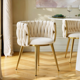 Sweave Nordic Dining Chairs Velvet Upholstery Barrel Back White 2-Pieces Round Accent Dining Room Chairs - thumbnail 2