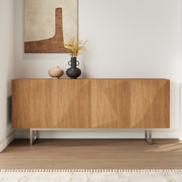 Modern 1800mm Natural Buffet Sideboard Kitchen Cabinet with 4 Doors Adjustable Shelves