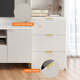 290 cm Fluted Wood Storage 4-Piece Entertainment Center with Bookshelf White TV Stand - thumbnail 9