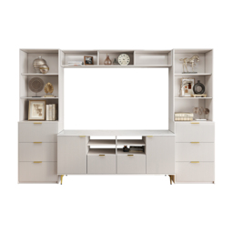 290 cm Fluted Wood Storage 4-Piece Entertainment Center with Bookshelf White TV Stand - thumbnail 7