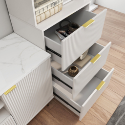 290 cm Fluted Wood Storage 4-Piece Entertainment Center with Bookshelf White TV Stand - thumbnail 6