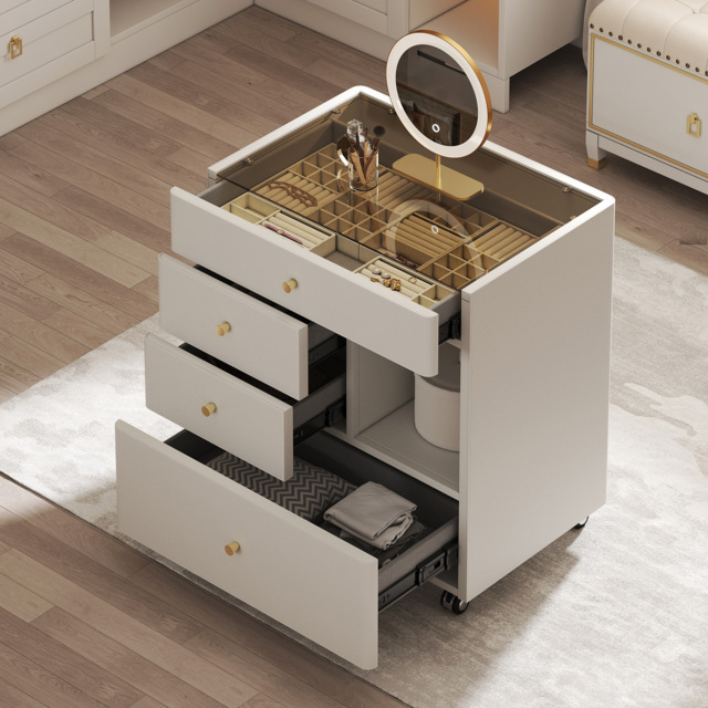 Leather Glass Saddle Walk-In Wardrobe Island Jewellery Dresser with Top - image 1